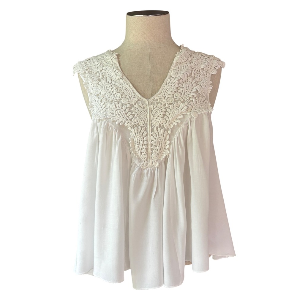 Moon Collection LA White Lace Crochet Babydoll Top Women's M Boho Cottagecore